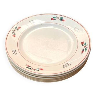 6 pink and green plates in old earthenware from St Amand