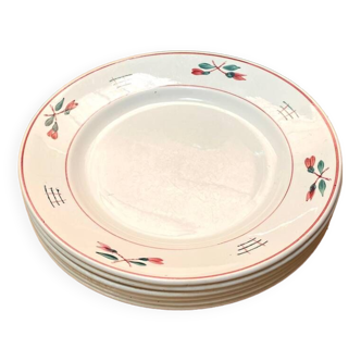6 Assiettes rose et verte en faïence ancienne de St Amand