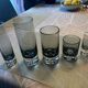 Set of black smoked glasses with large bubbles from the 1970s.