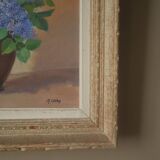 Painting acrylic painting on canvas bouquet lilac flowers decoration countryside old still life