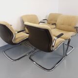 Suite of 5 armchairs with Steelcase Strafor armrests in chrome metal and wool fabric from the years