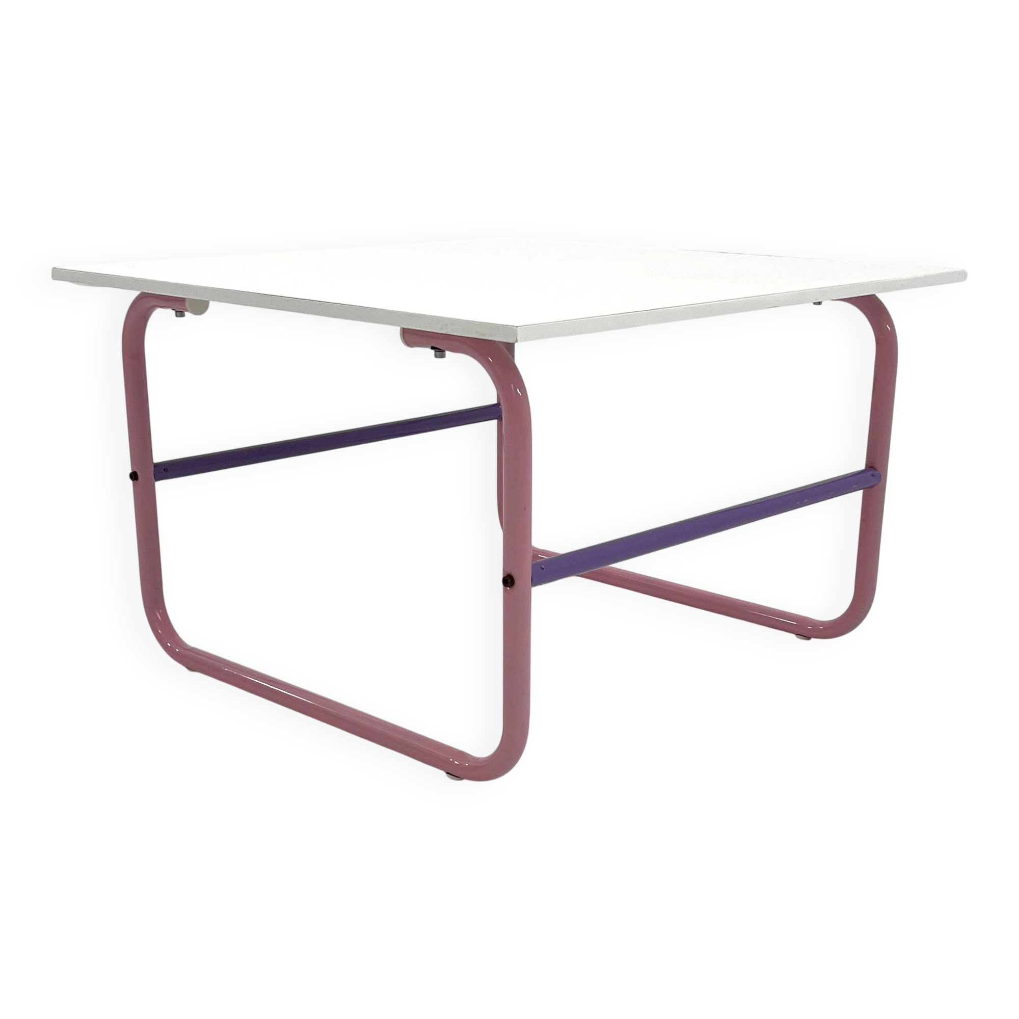 Tubular coffee table in pink and purple, 1980.