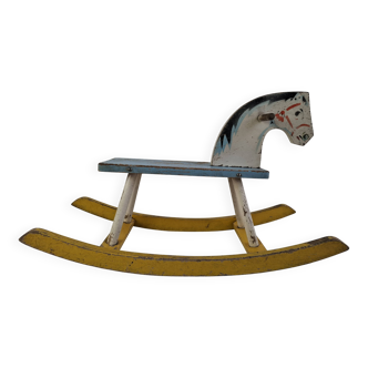Mid-Century Czechoslovak Wooden Rocking Horse, Hand-Painted, 1960s