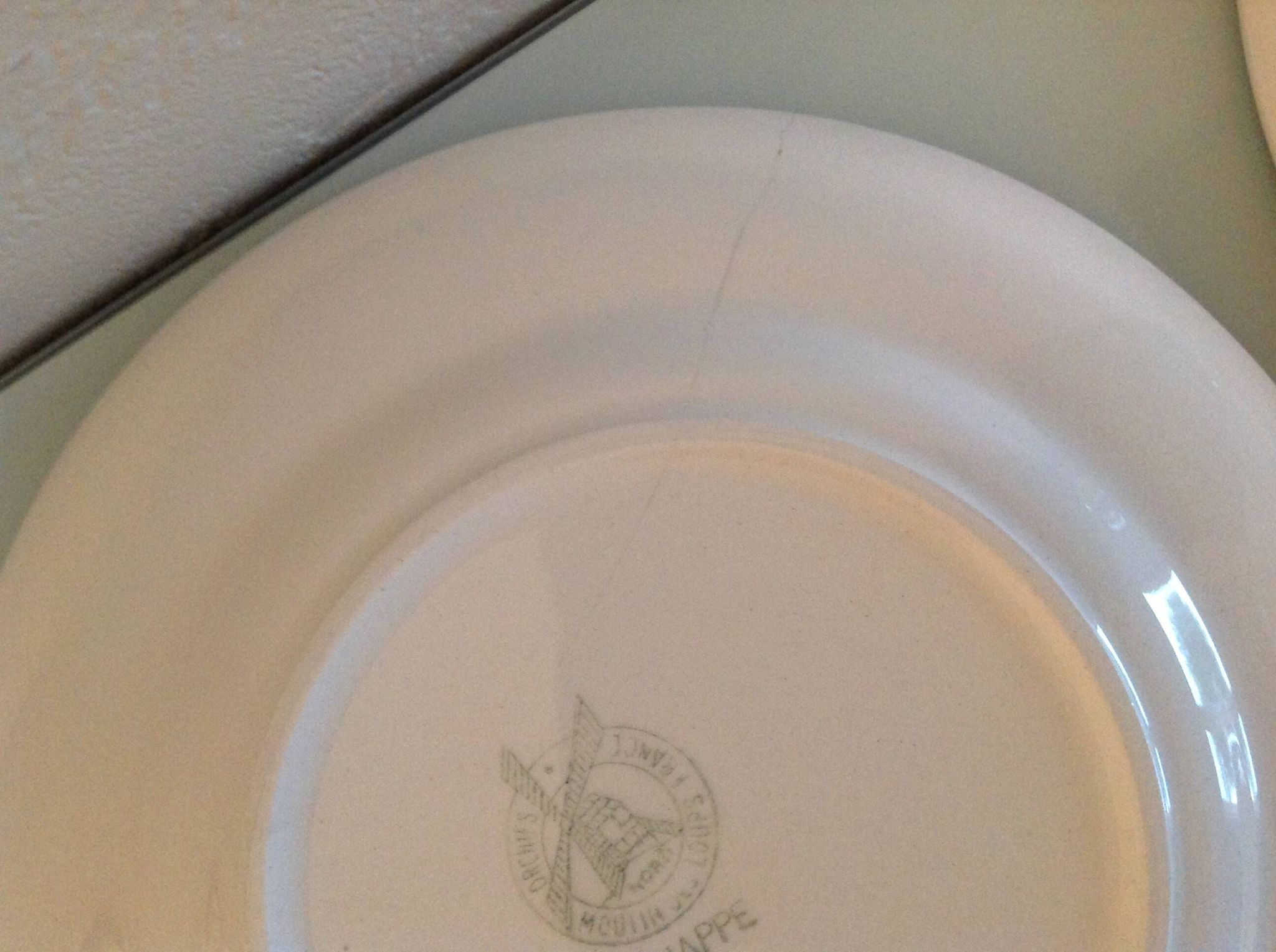 Set of six Moulin des Loups dessert plates, Nappe green model/ 50s-60s