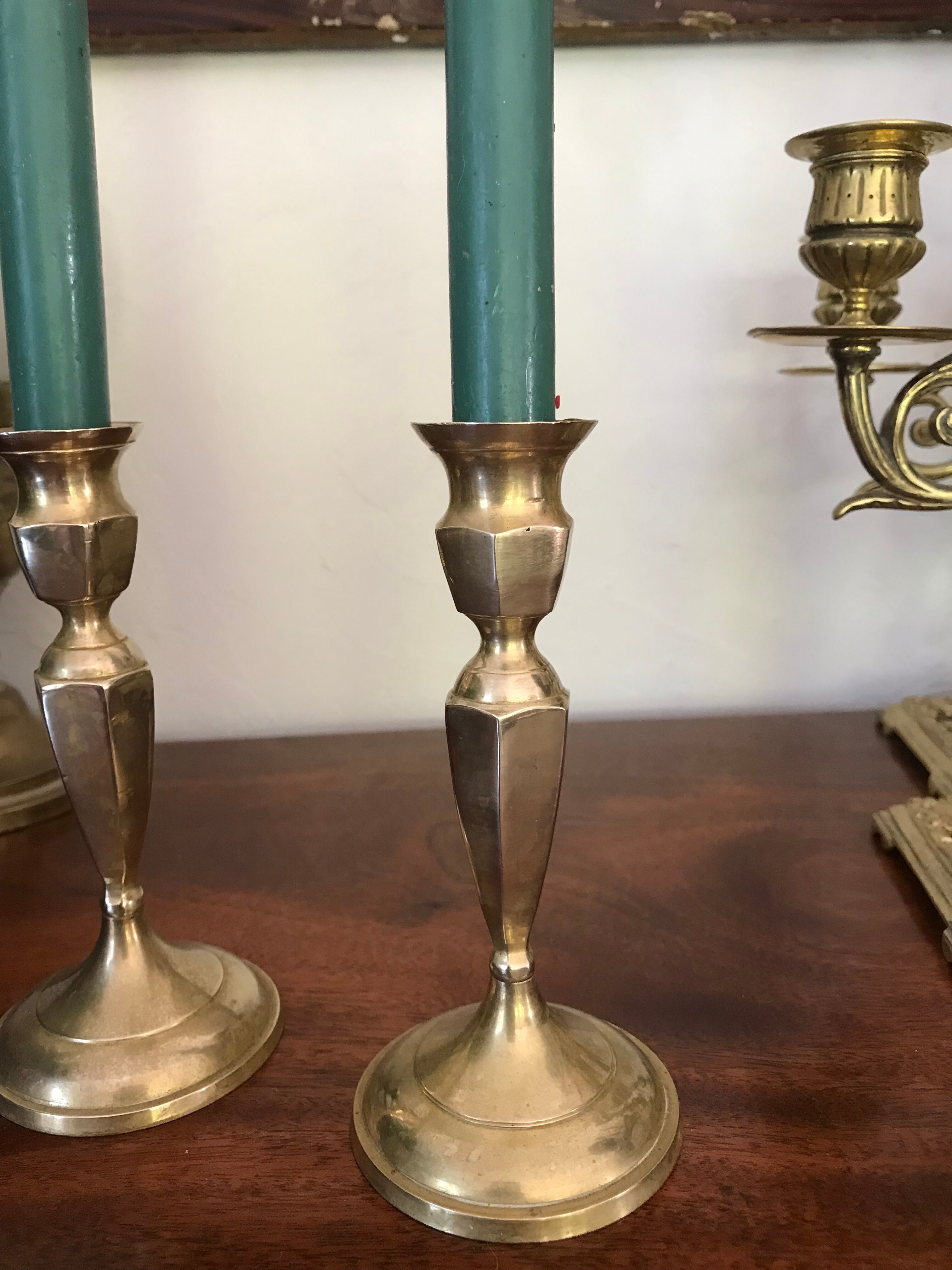 Pair of brass candle holders