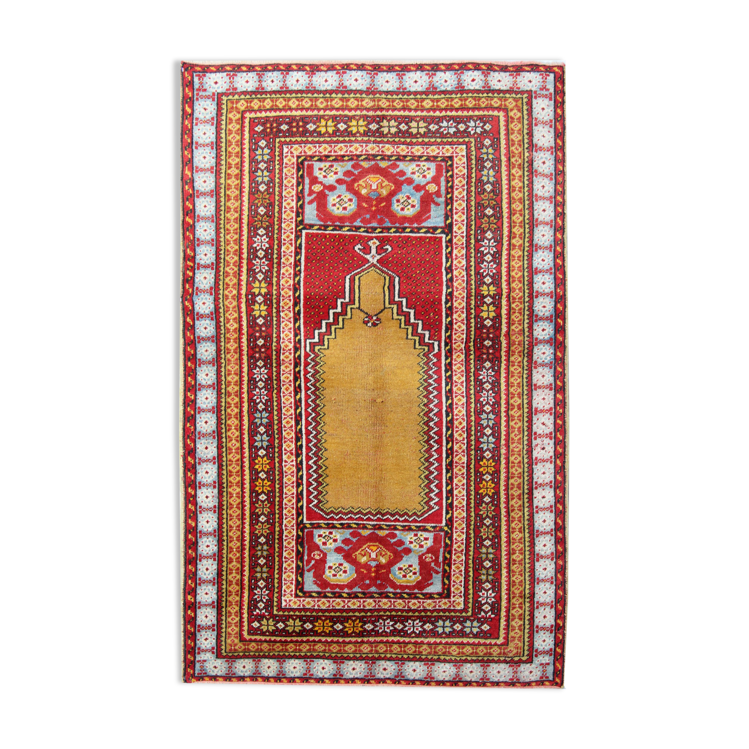 Yellow Red Wool Turkish Carpet Handmade Oriental Anatolian Area rug- 160x183cm
