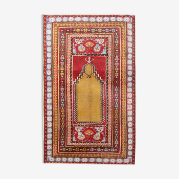 Yellow Red Wool Turkish Carpet Handmade Oriental Anatolian Area rug- 160x183cm