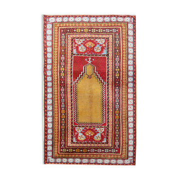 Tapis jaune en laine rouge turc fait à la main dans la région anatolienne orientale- 160x183cm