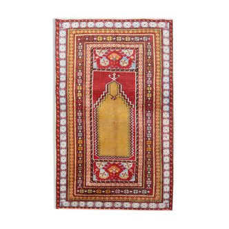 Yellow Red Wool Turkish Carpet Handmade Oriental Anatolian Area rug- 160x183cm