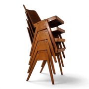 Set of 4 Bauhaus-inspired dining chairs, stackable, 1950