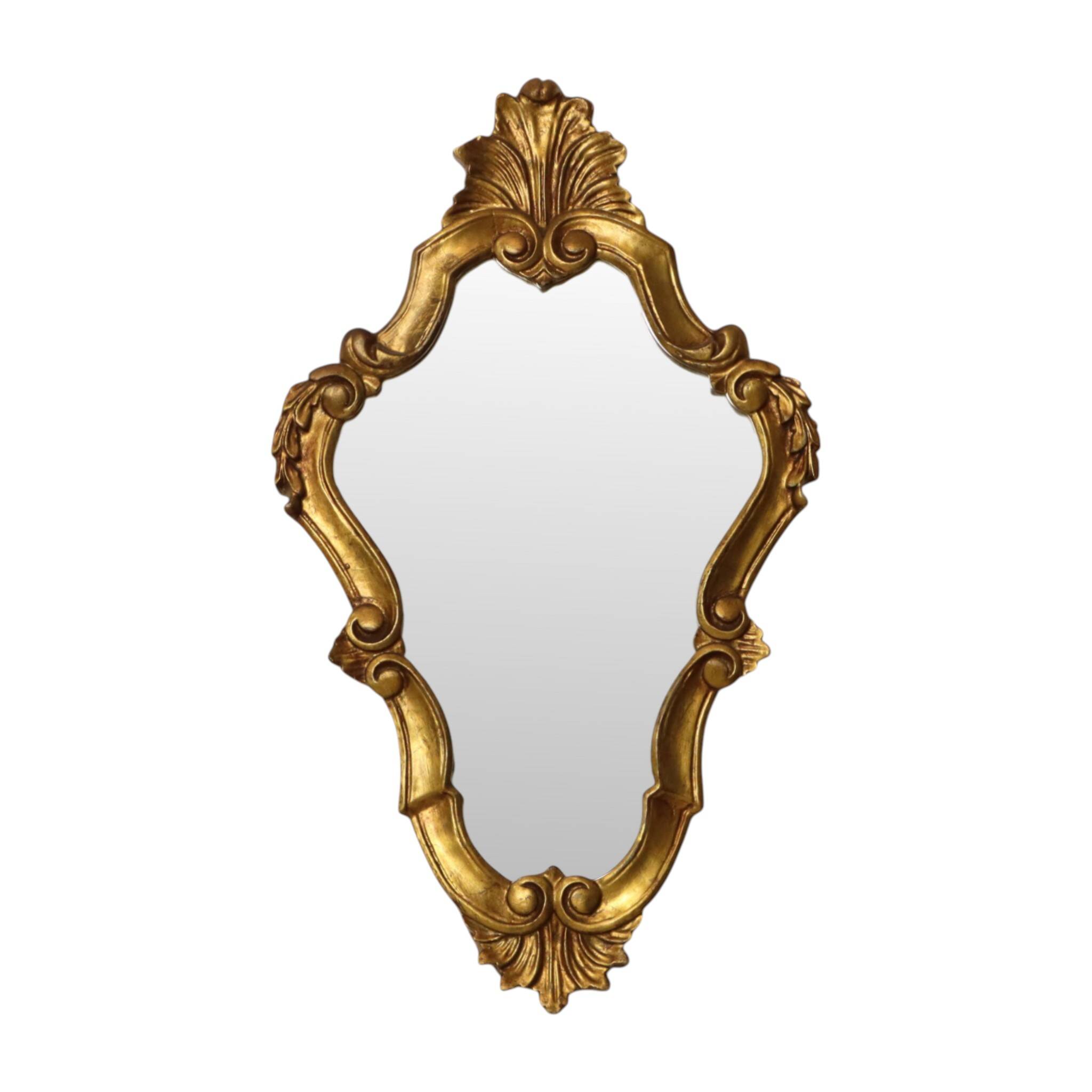 Vintage Baroque-Style Crested Mirror, Classic Gold, France, 62 cm