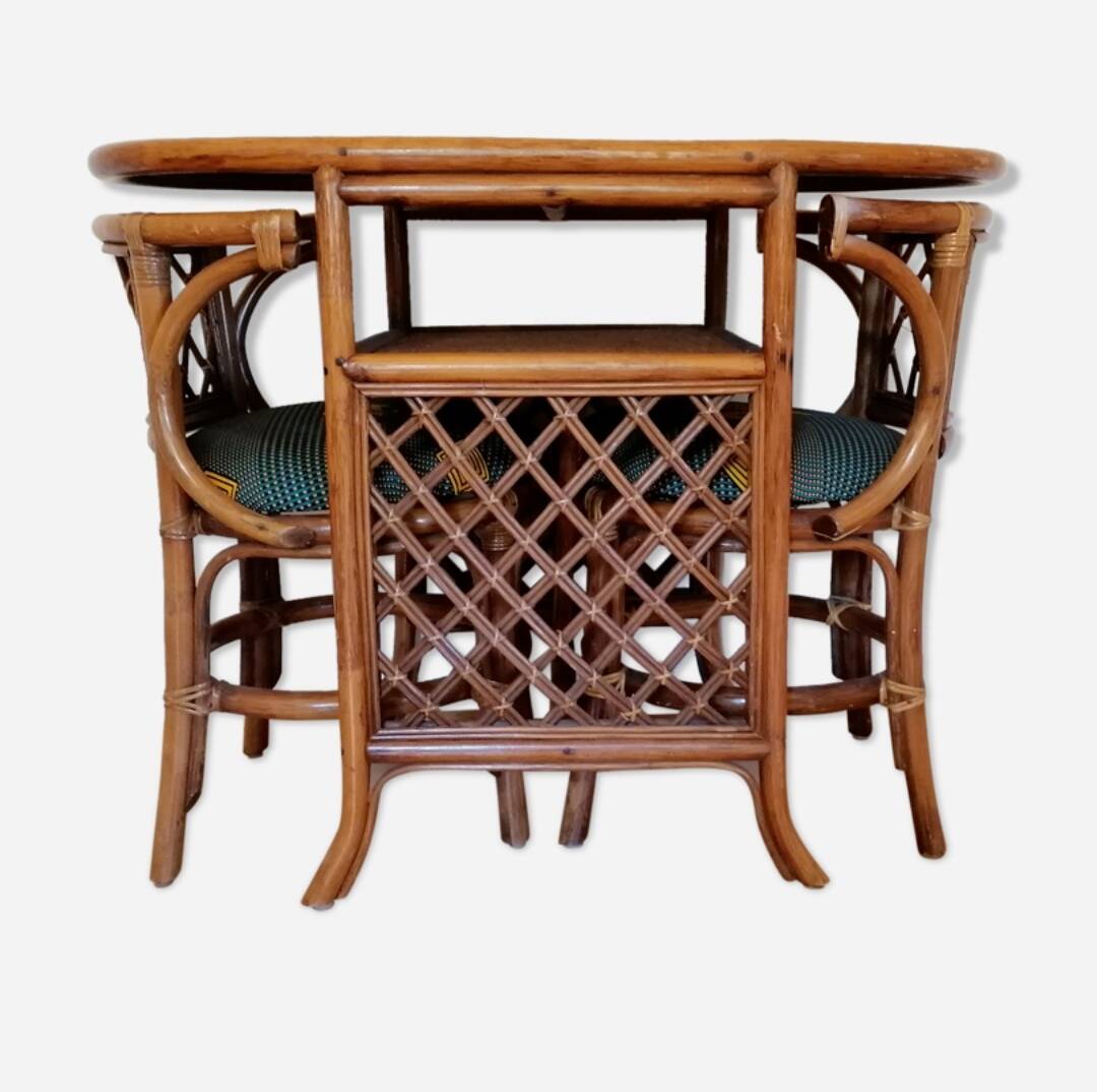Salon de jardin en rotin console et deux fauteuils