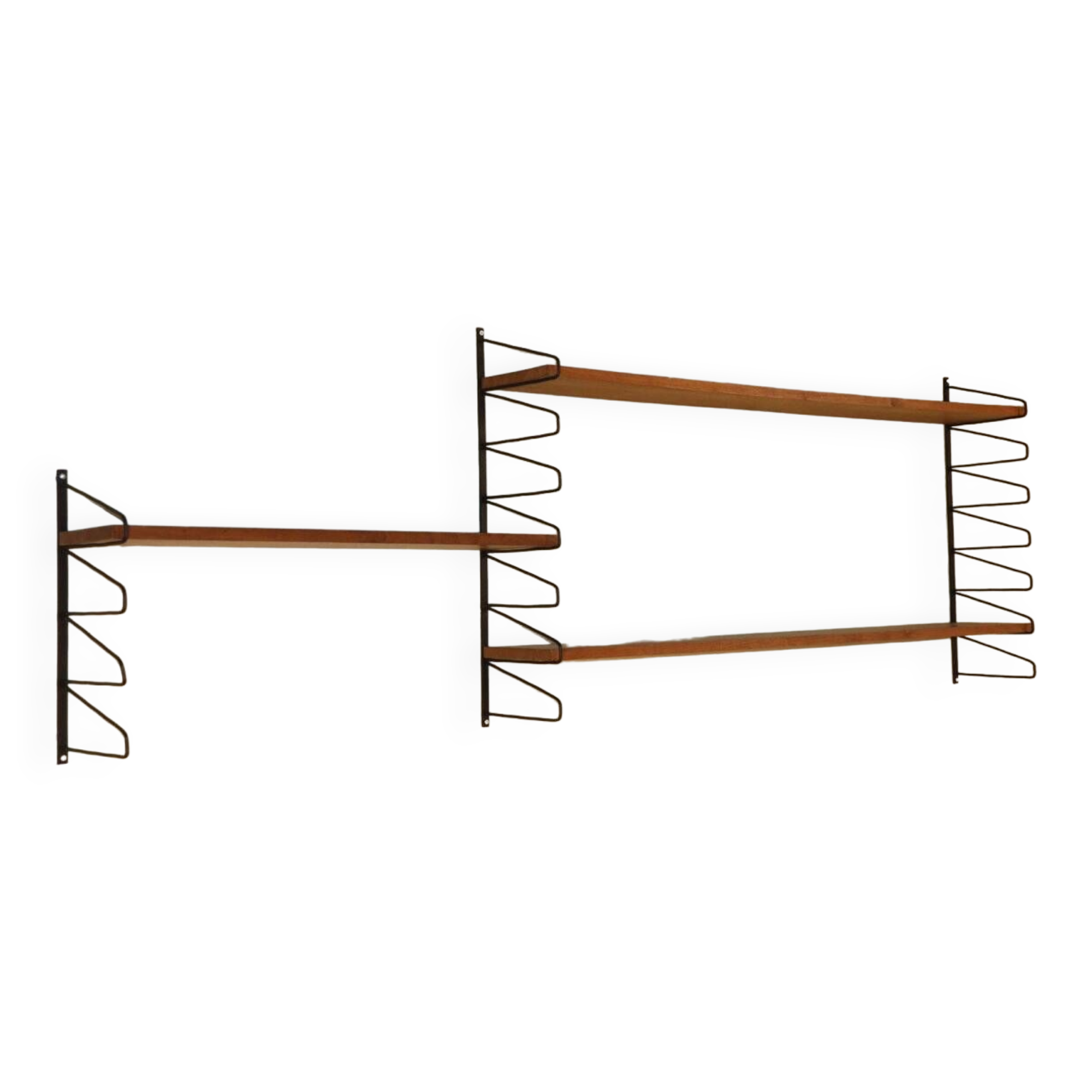 Vintage modular wall shelf in wood and metal, 1950s