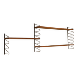 Vintage modular wall shelf in wood and metal, 1950s