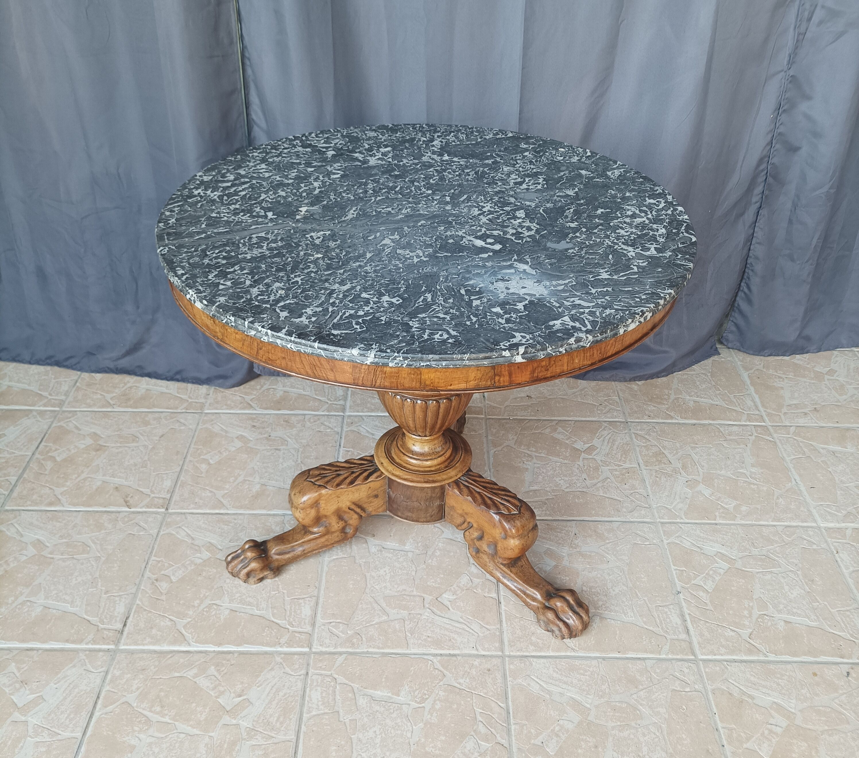 Walnut tripod pedestal table