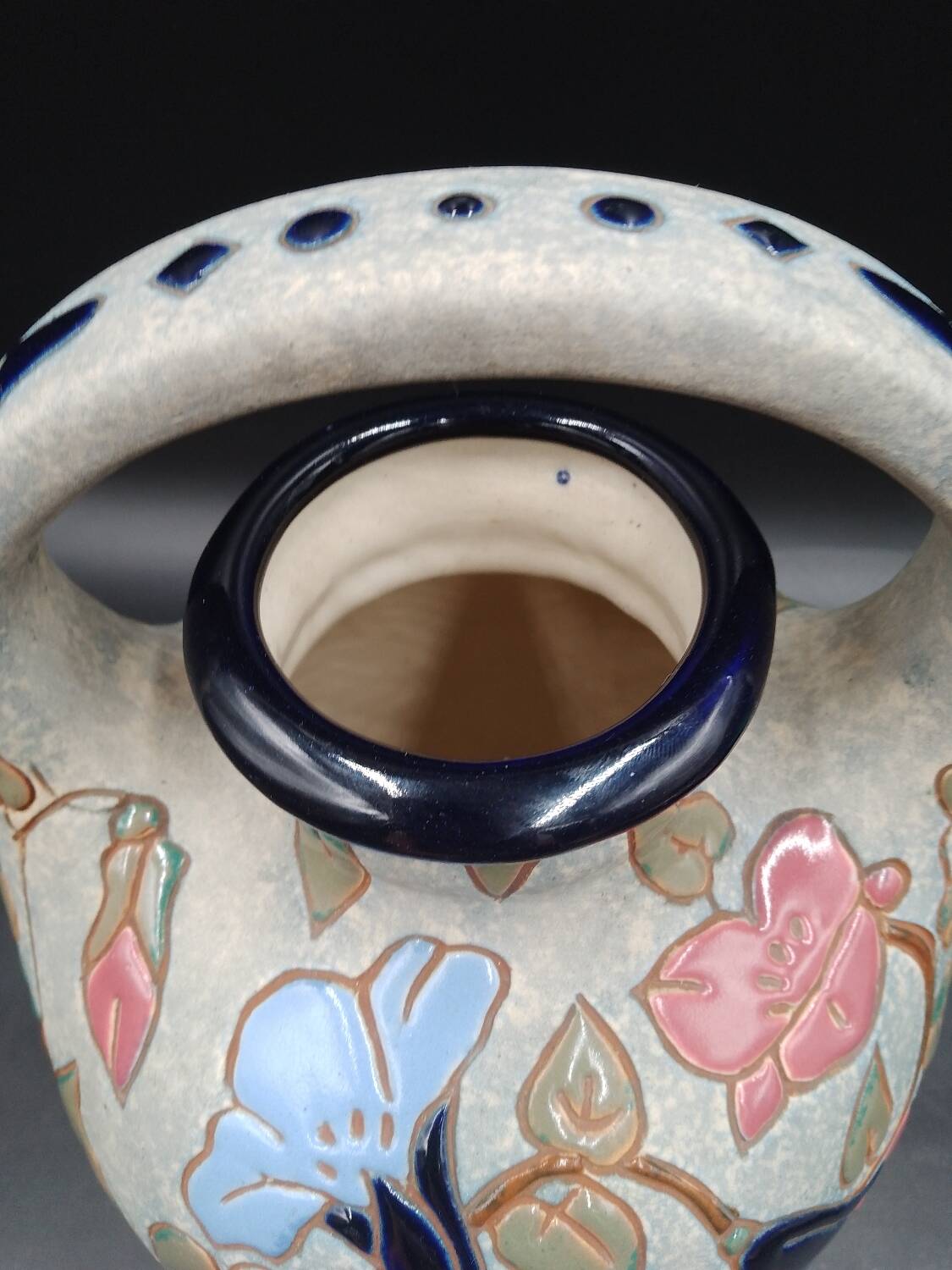 Art Deco Enameled Flower Ewer Vase Signed Amphora Czech Republic