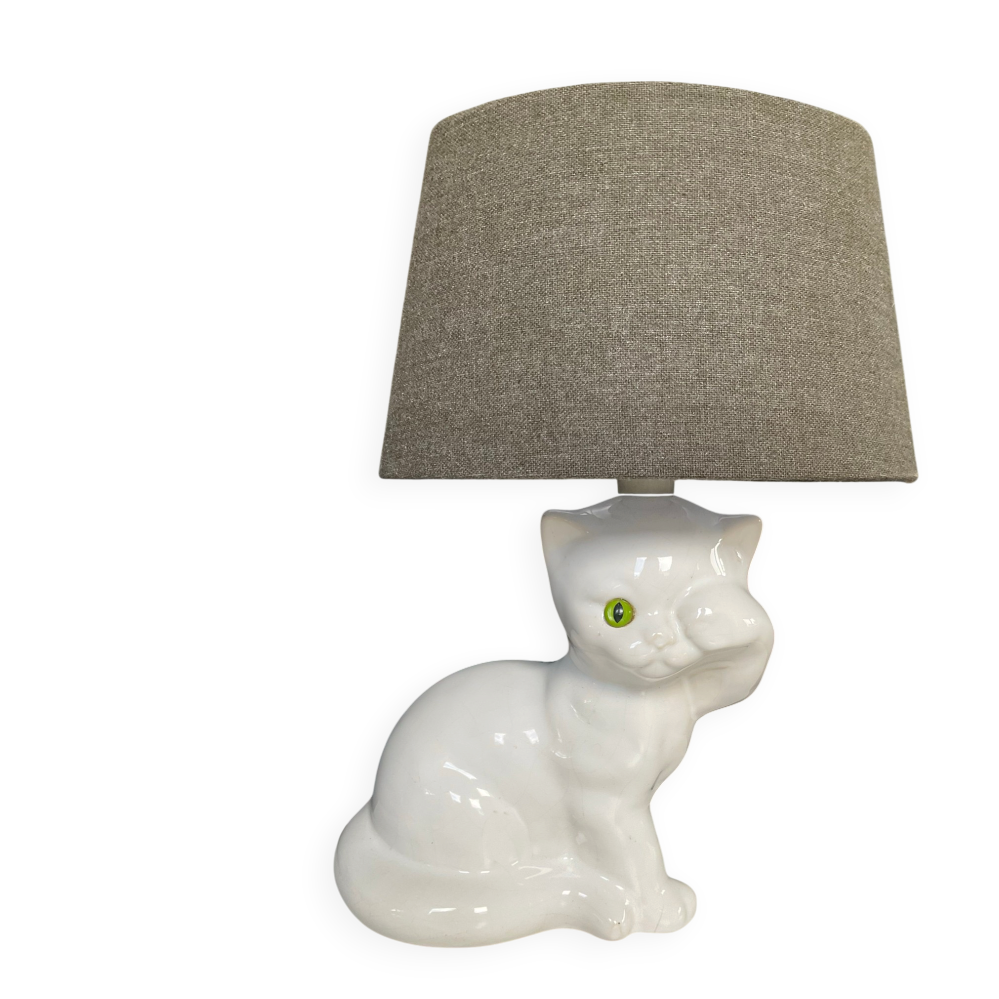 Vintage ceramic enamel cat lamp from the 1970s.