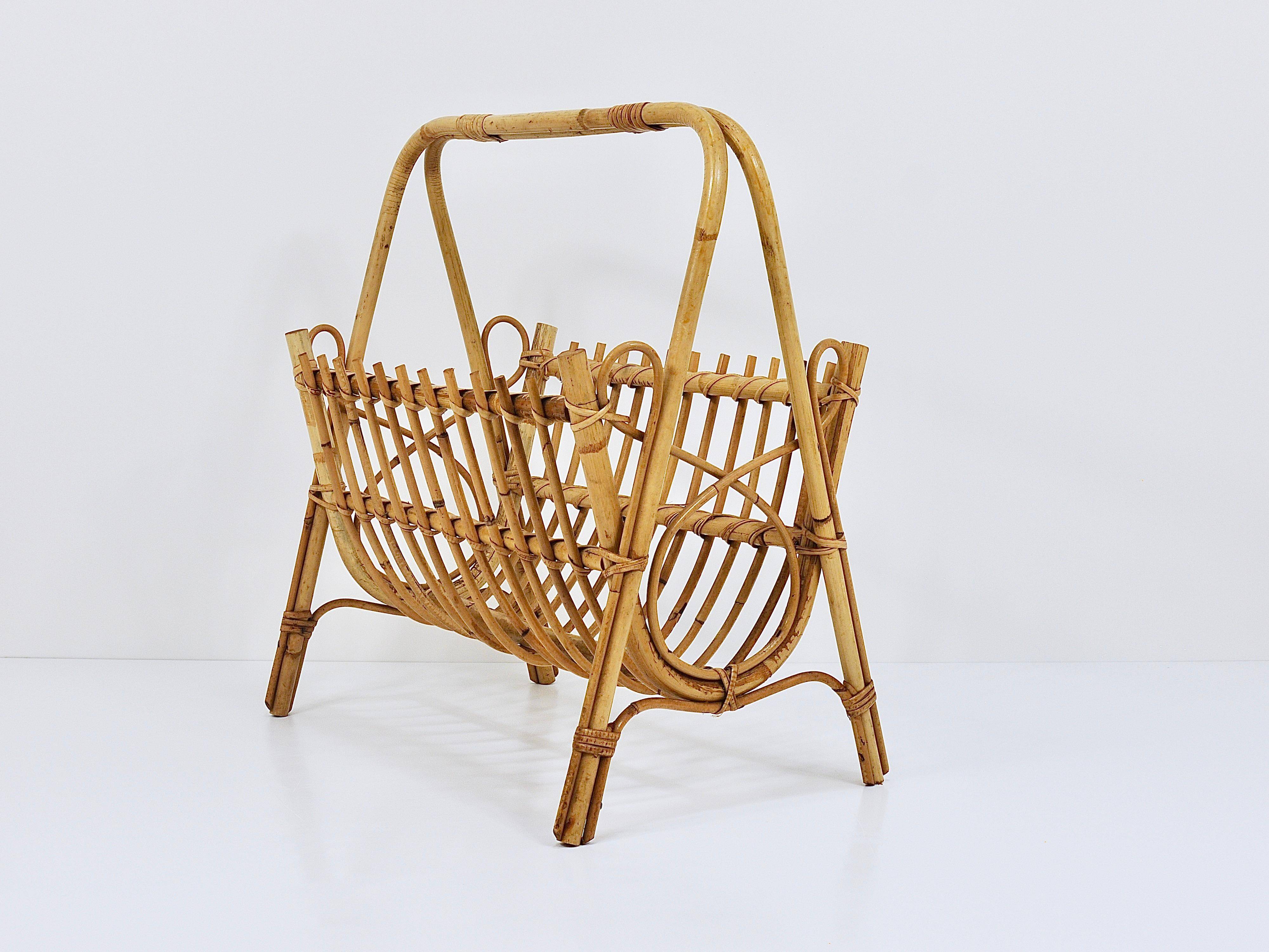 Bamboo and rattan magazine rack in the style of Franco Albini, Italy, 1950s.