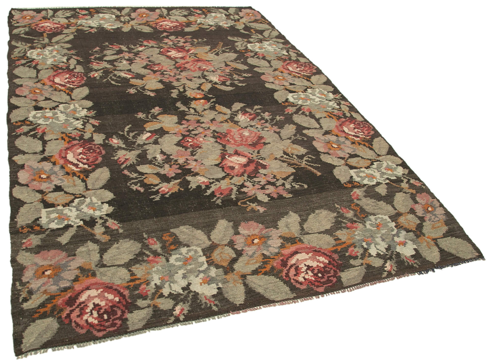 Hand-Knotted Vintage Tapestry Brown Kilim 178 cm x 270 cm - 23371