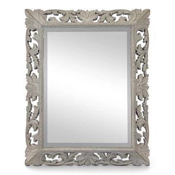 Large mirror with a carved wooden frame, openwork, grey patina.