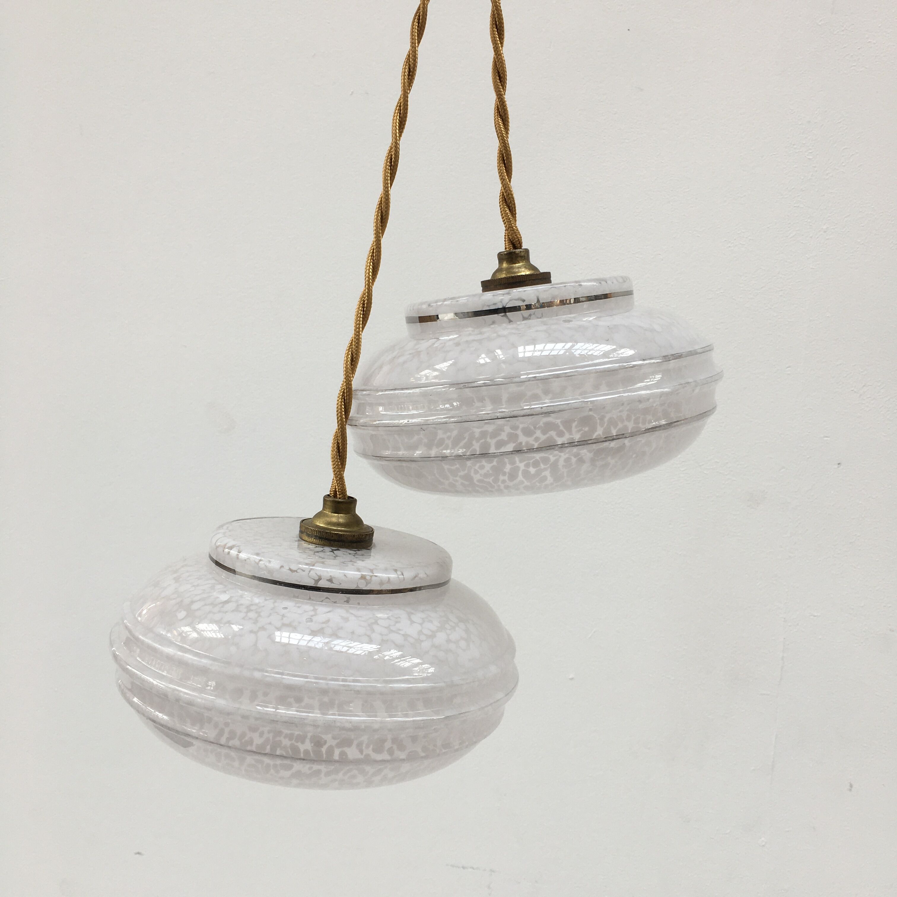 Pair of white clichy glass pendant lamps