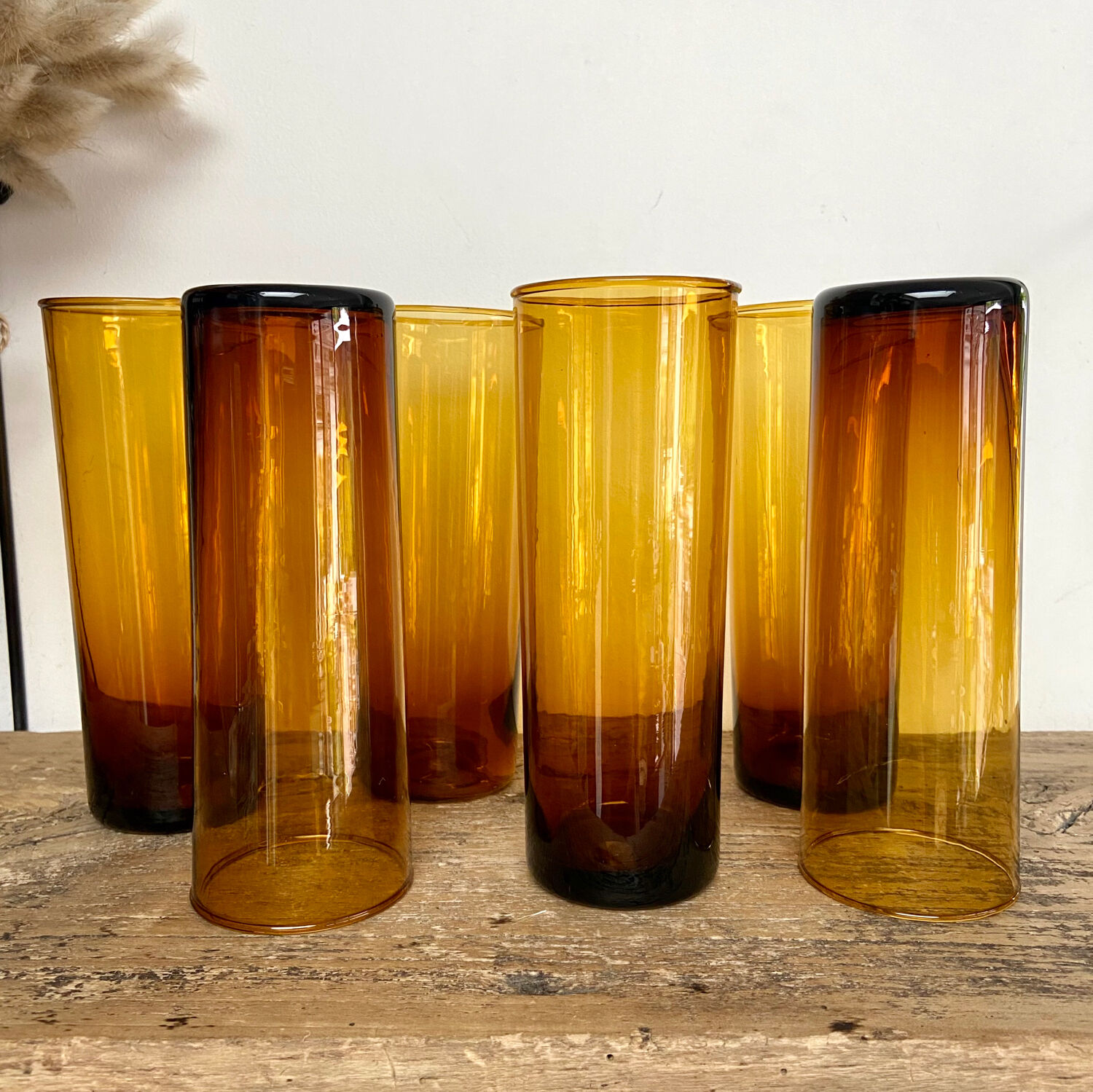 6 amber Long Drink glasses