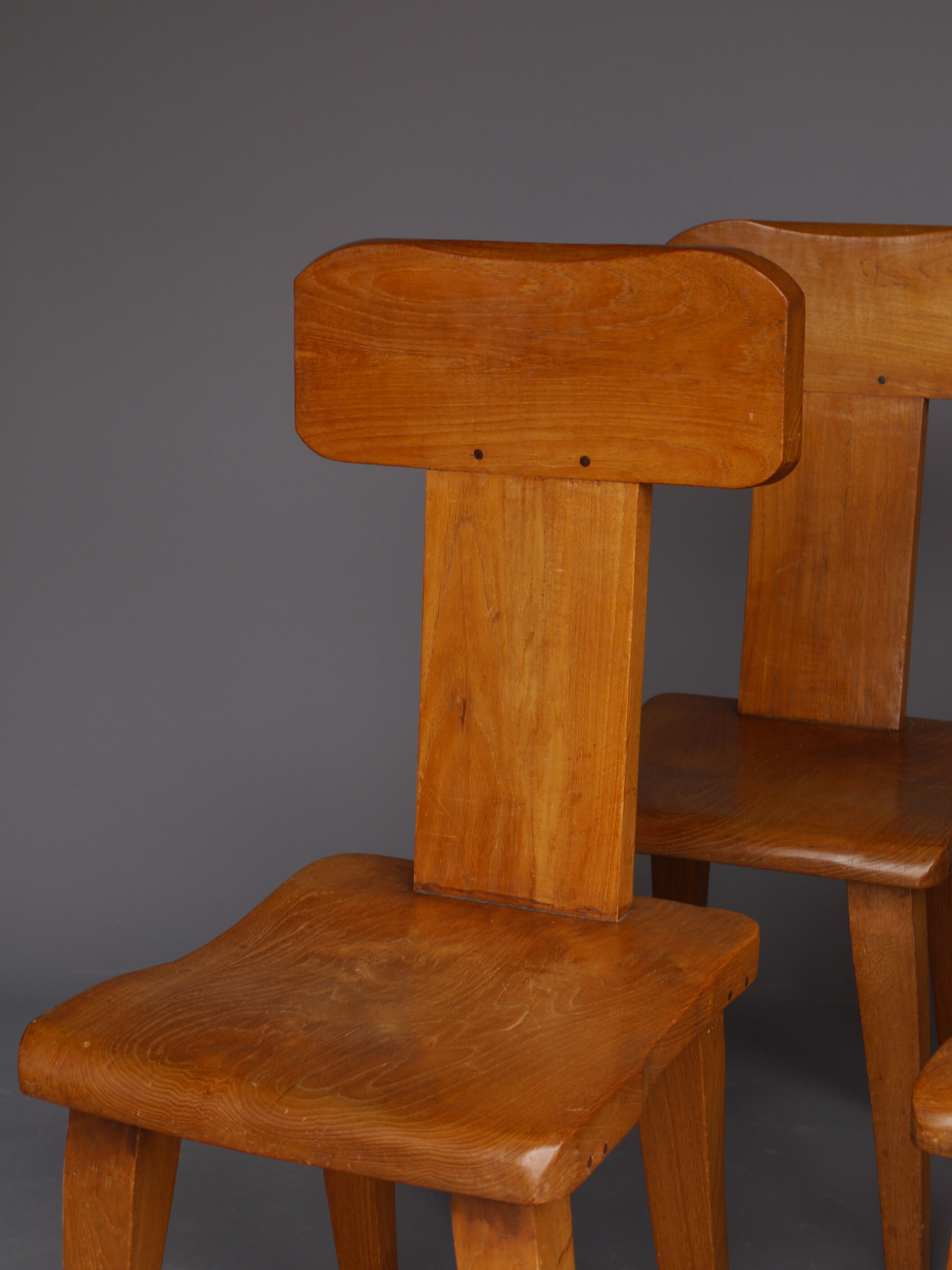 Brutalist elm wood dining chairs 1970s