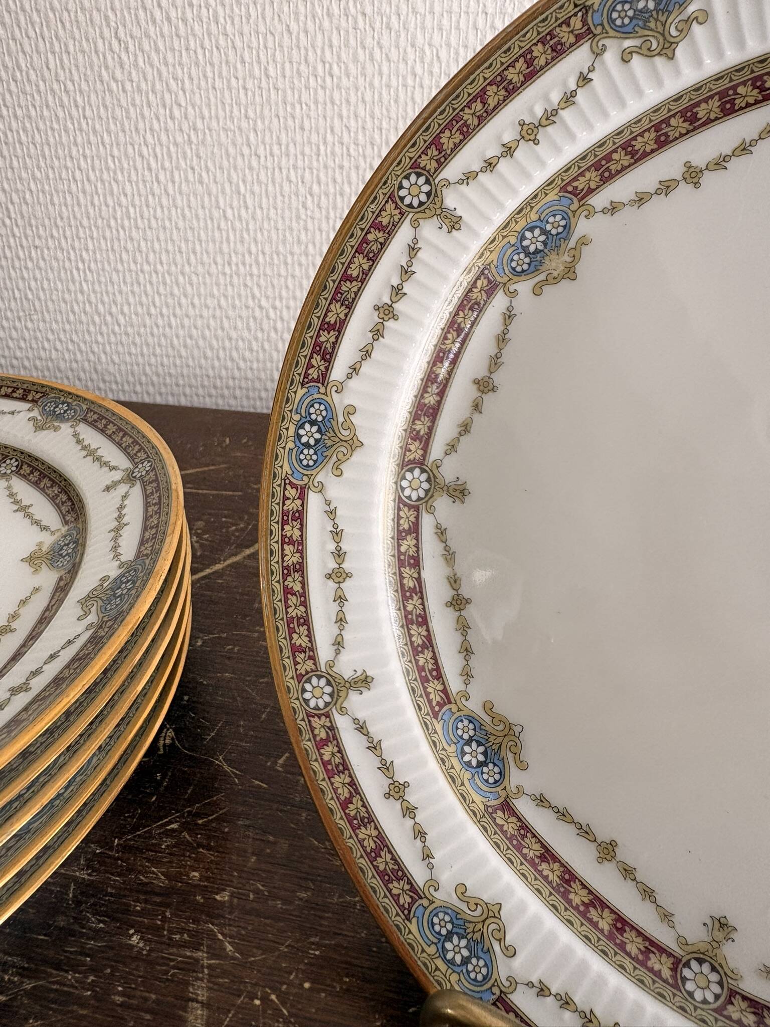 6 Dessert Plates Limoges Porcelain Harreau Fluted Edge Neo-Classical