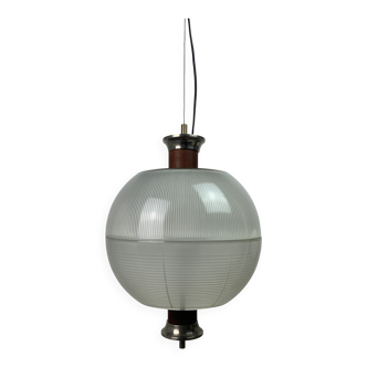 Midcentury teak and holophane sphere globe pendant, Sergio Mazza, 1960s