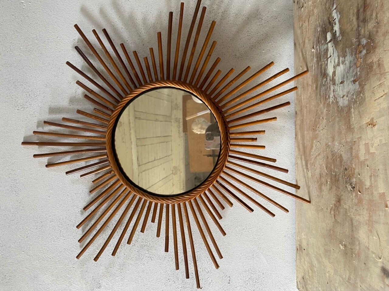Vintage rattan sun mirror