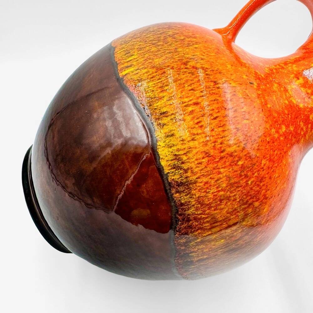 Vase boule à anse Jasba en céramique orange, 1970