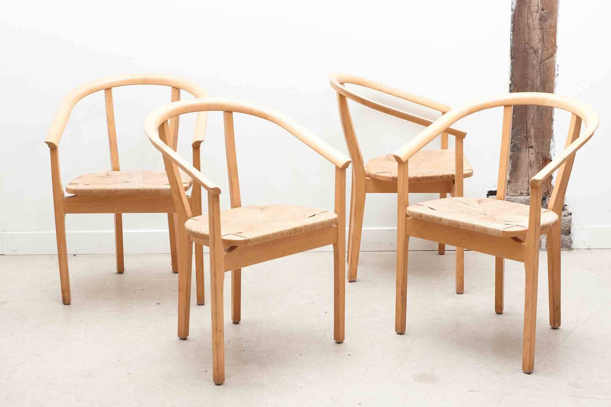 Set of 4 Scandinavian straw chairs