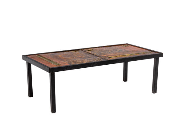 Table basse en lave et métal Robert et Jean Cloutier, années 1950