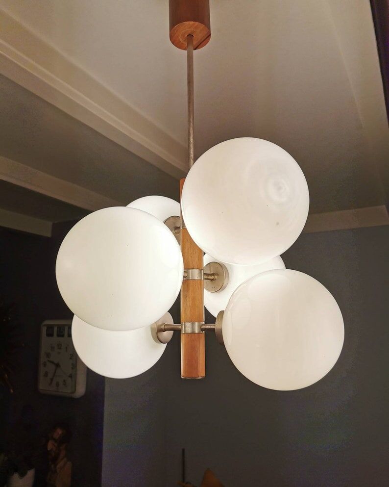 Chandelier 6 bulbs Temde Leuchten 1970s