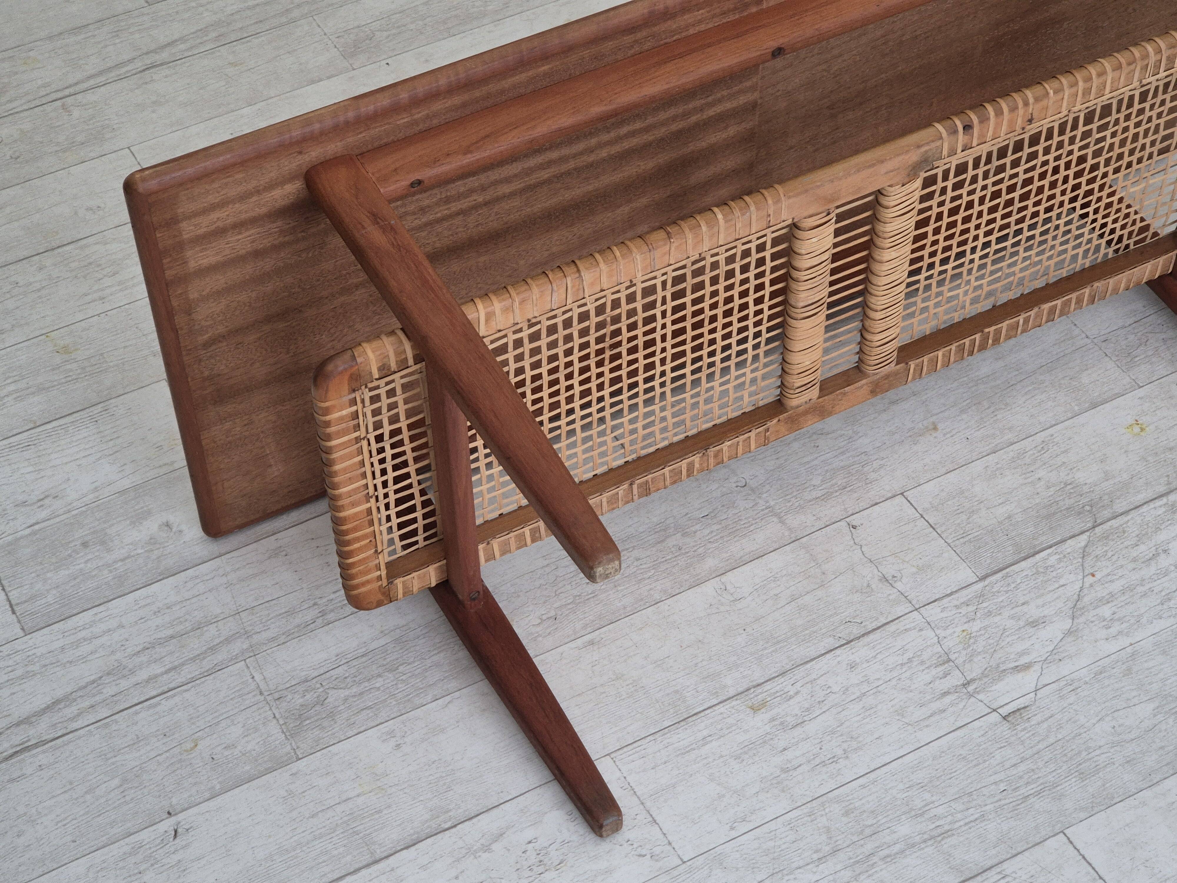 1970s, Scandinavian coffee table, original condition, teak wood, rattan.