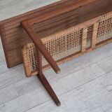 1970s, Scandinavian coffee table, original condition, teak wood, rattan.