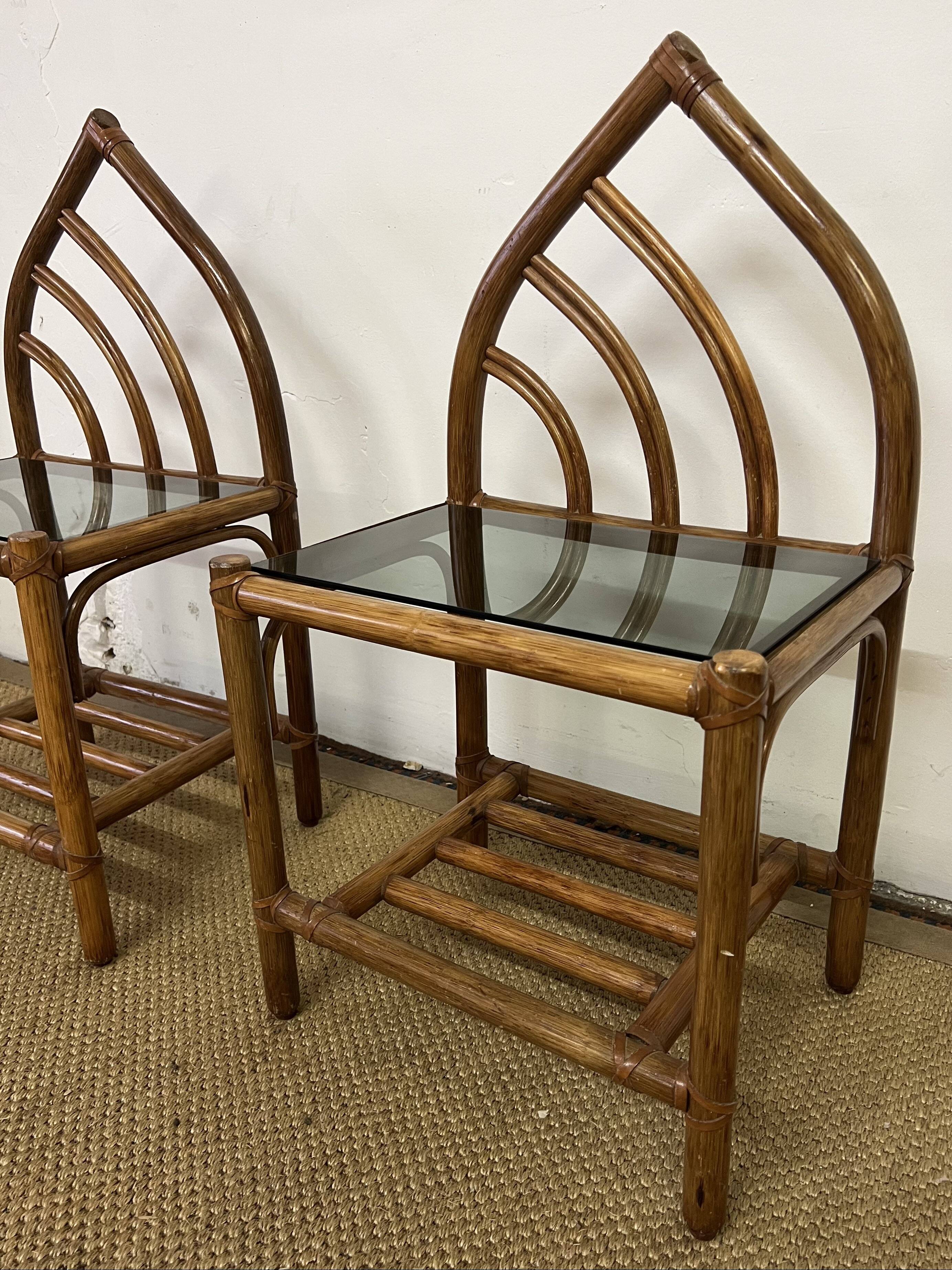 Pair of bamboo and rattan bedside tables