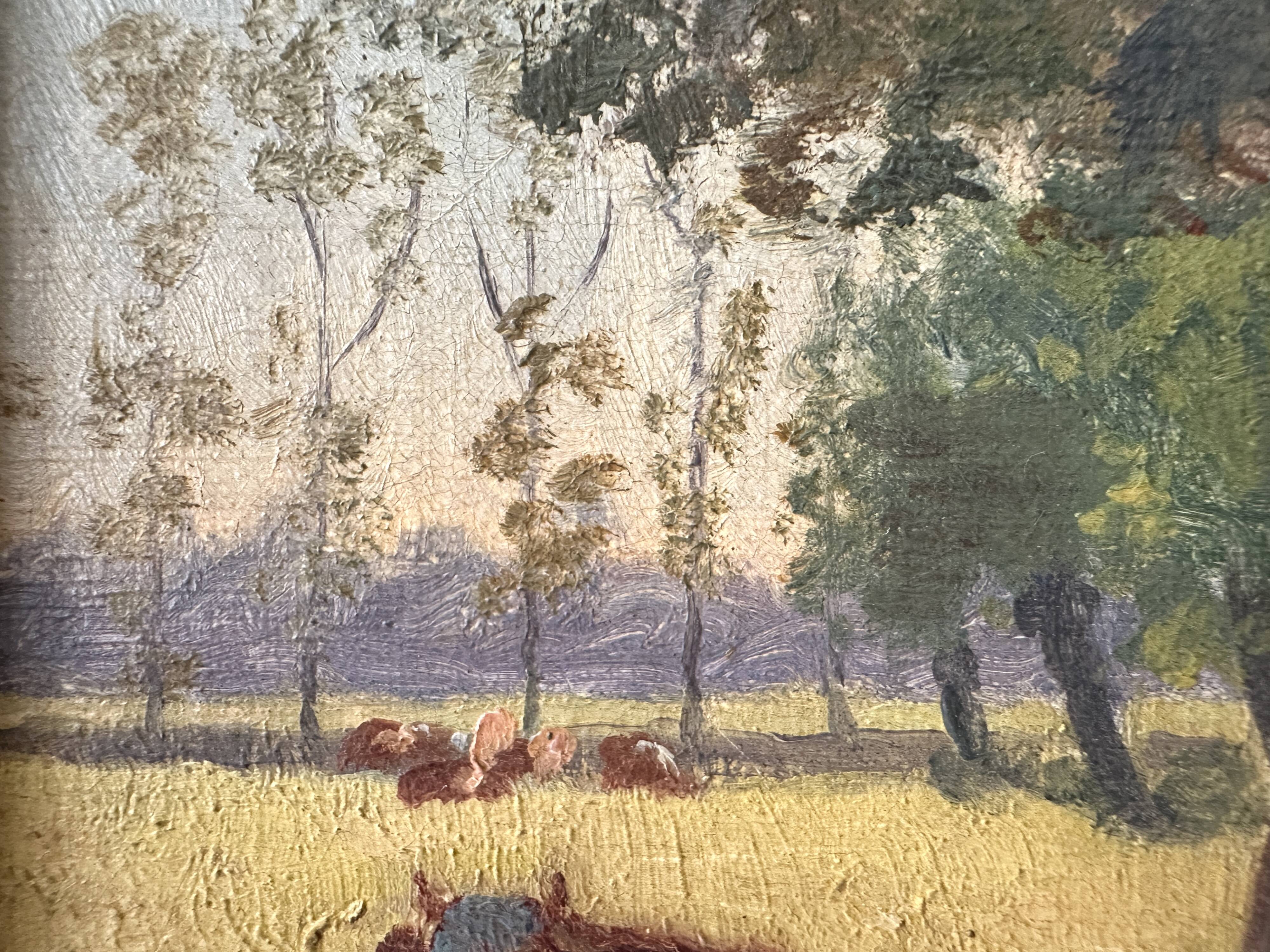 Oil on canvas of a Norman landscape with cows circa 1900.