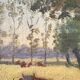 Oil on canvas of a Norman landscape with cows circa 1900.