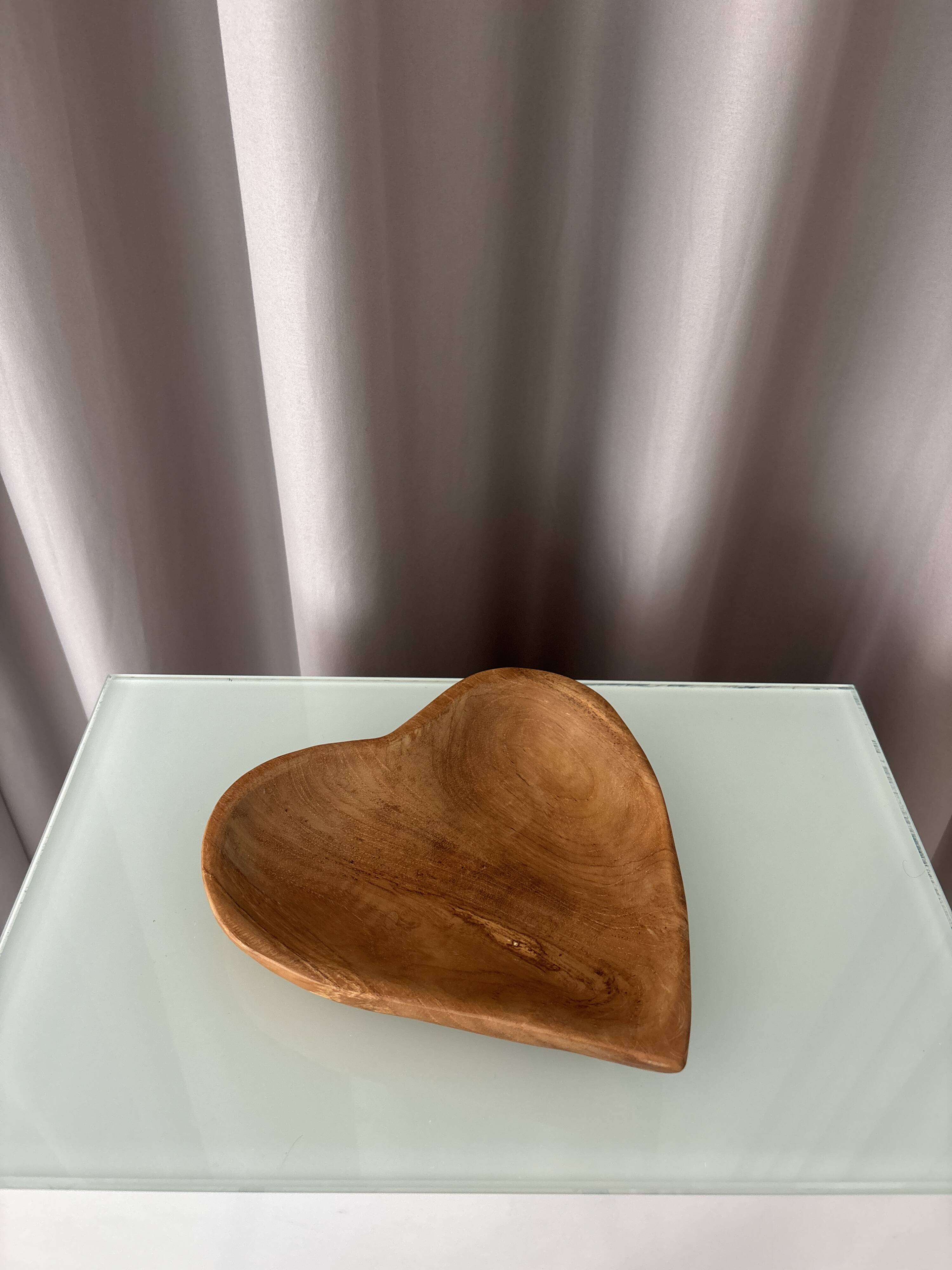 Hand-Carved Heart-Shaped Wooden Bowl | Rustic Cottagecore Catchall