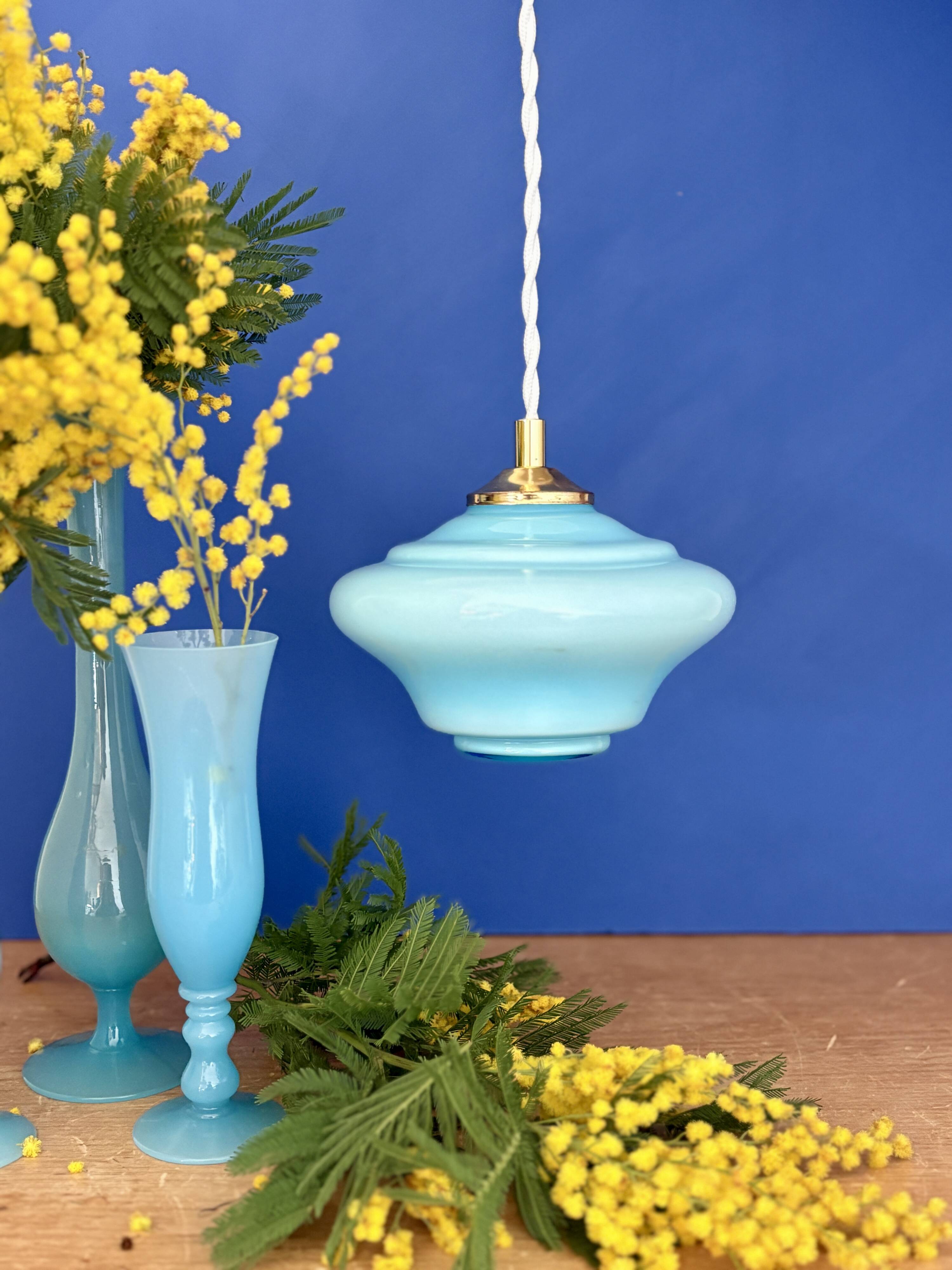Vintage blue opaline suspension globe