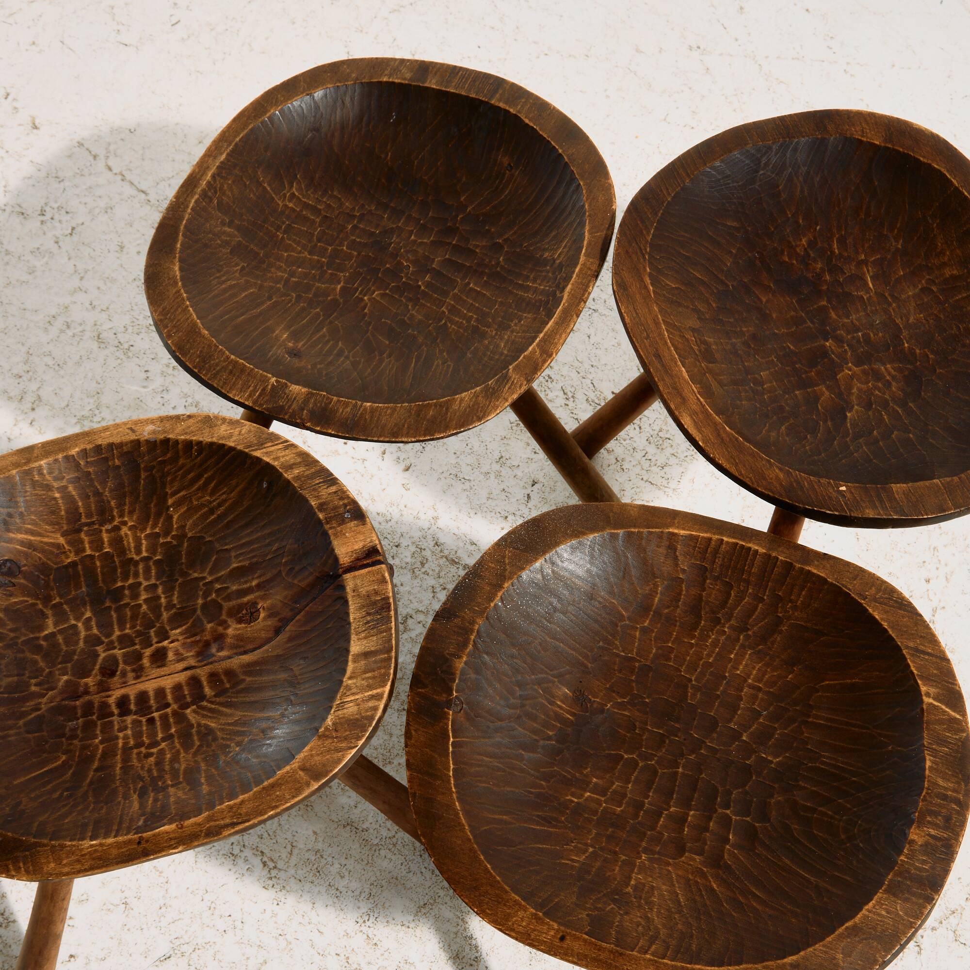 Tabouret de traite artisanal, lot de 4