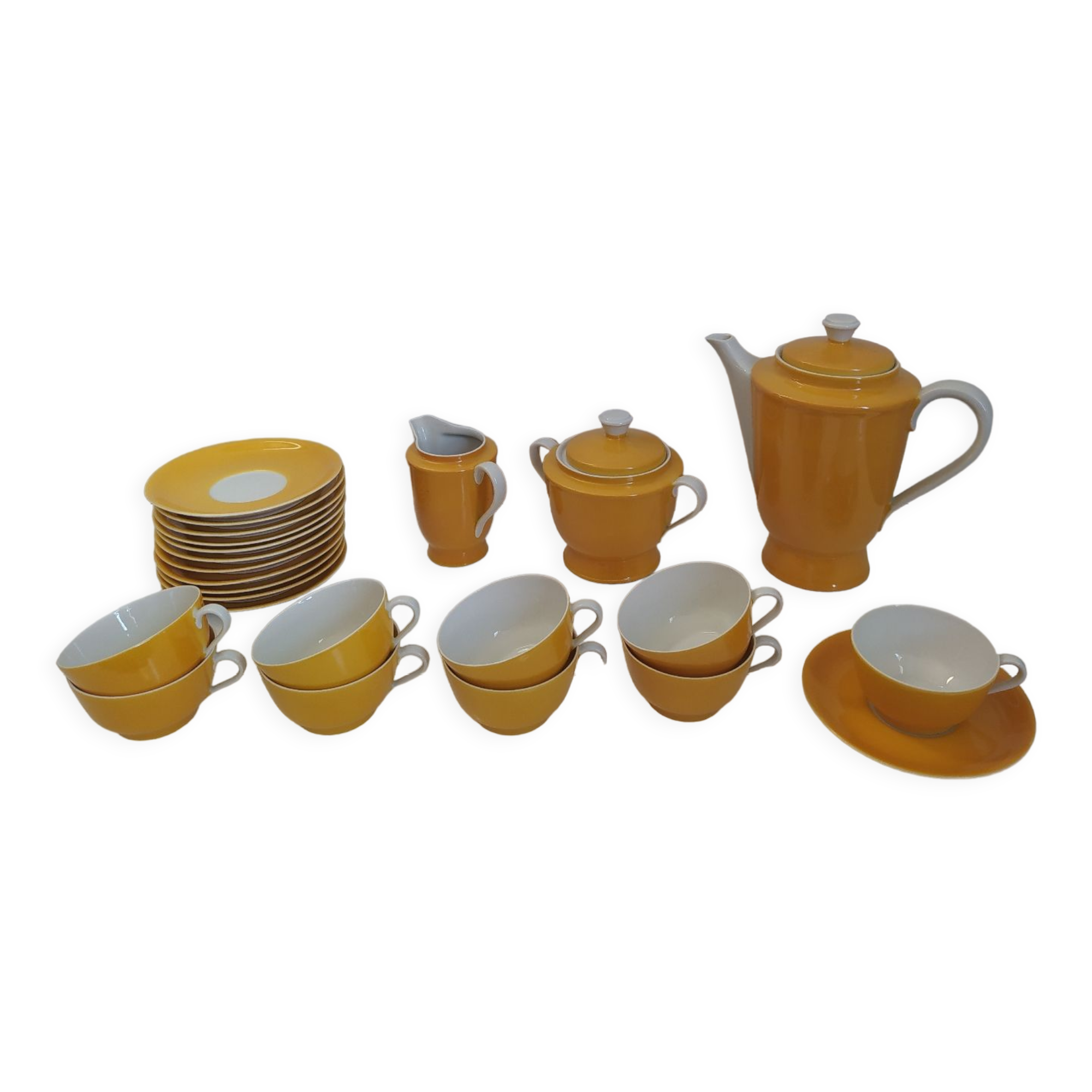 Service à café vintage en porcelaine de Limoges couleur jaune orange