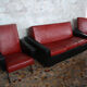 3-seater sofa and 2 rockabilly chairs in red and black skai
