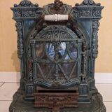Mobile cast iron stove model "la chatte" designed by the French engineer Edmond Chaboche in 1883