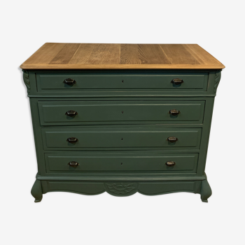 Old olive green oak chest of drawers