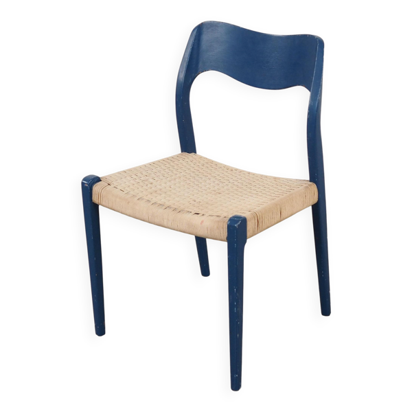 Chaise en teck bleue, design danois, années 1960, designer : Niels Otto Møller
