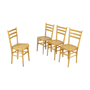 chaises vintage en hêtre et cannage 1960