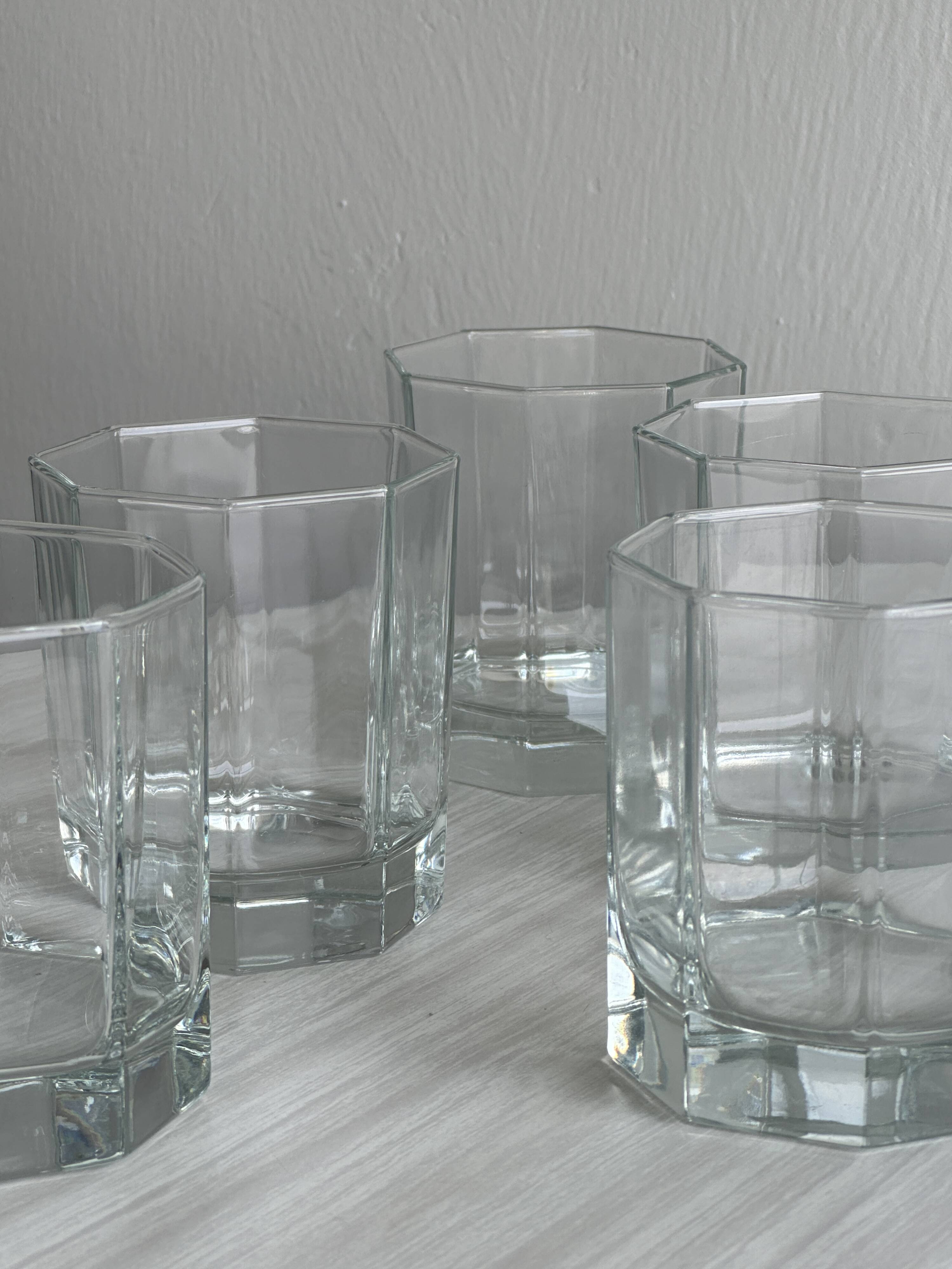 6 octagonal glasses, thick translucent glass, perfect for whiskey