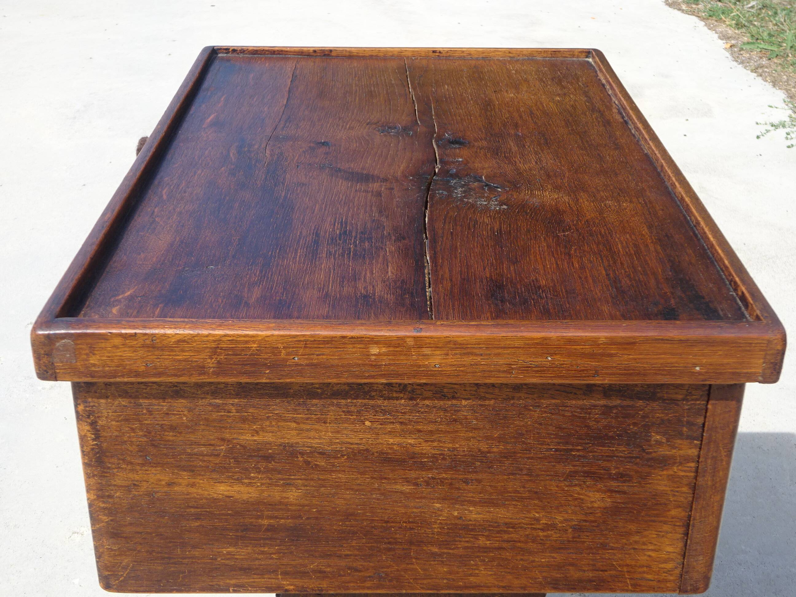 Bolster or end table with drawer, patina